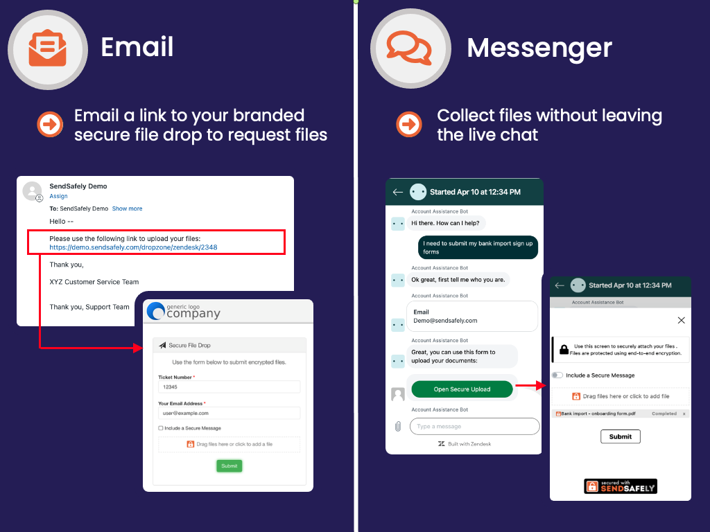 SendSafely dashboard view — Messaging app on the Zendesk Marketplace