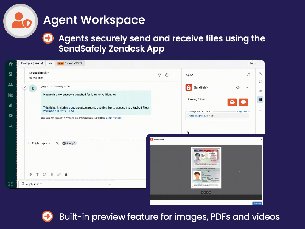 SendSafely feature detail — Messaging app on the Zendesk Marketplace